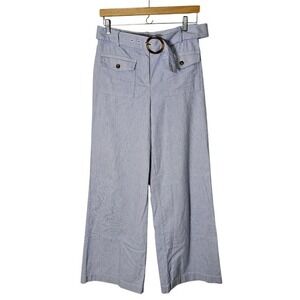 LOFT 4T Wide Leg Pants  Blue‎ White Striped Belted High Waist Coastal Nautical